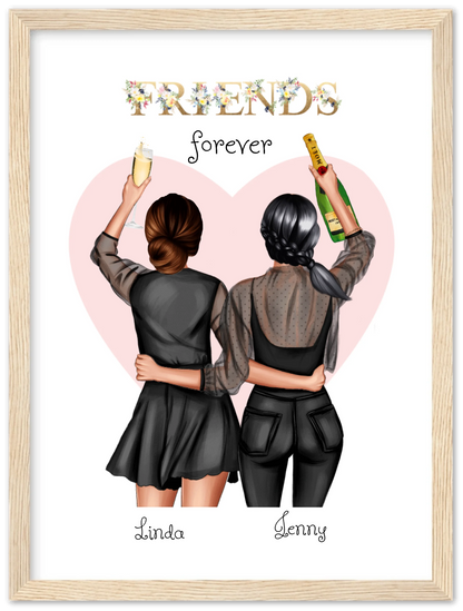 2 Beste Freundinnen Poster gerahmt - 2 Beste Freundinnen Bild personalisiertes Geschenk - Geburtstagsgeschenk - Weihnachtsgeschenk