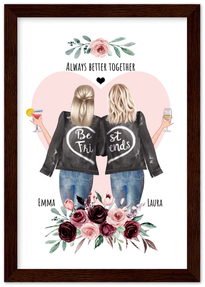 2 Beste Freundinnen Poster gerahmt - 2 Beste Freundinnen Bild personalisiertes Geschenk - Geburtstagsgeschenk - Ostergeschenk