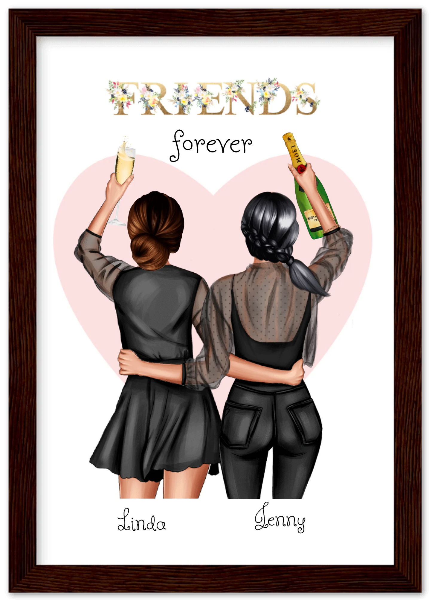 2 Beste Freundinnen Poster gerahmt - 2 Beste Freundinnen Bild personalisiertes Geschenk - Geburtstagsgeschenk - Weihnachtsgeschenk