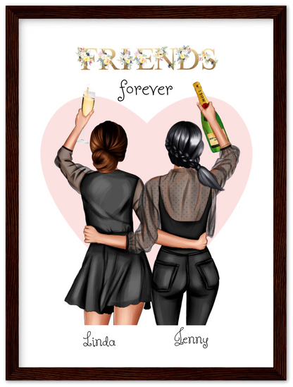 2 Beste Freundinnen Poster gerahmt - 2 Beste Freundinnen Bild personalisiertes Geschenk - Geburtstagsgeschenk - Weihnachtsgeschenk