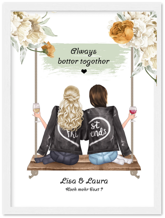 2 Beste Freundinnen Poster personalisiert auf einer Schaukel - Freundin Bild Geschenk Geburtstag - Geburtstagsgeschenk - Weihnachtsgeschenk - Geschenk Schwester