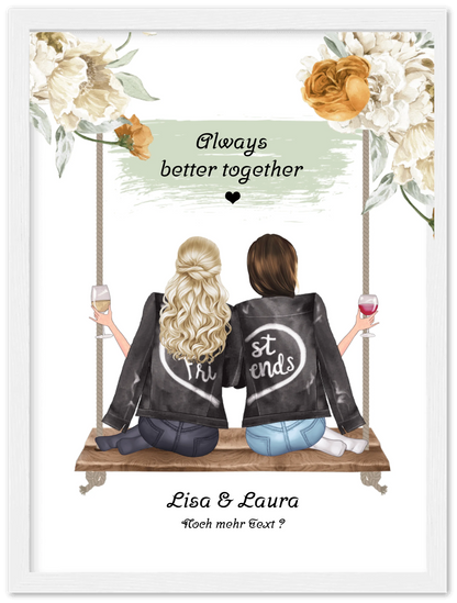 2 Beste Freundinnen Poster personalisiert auf einer Schaukel - Freundin Bild Geschenk Geburtstag - Geburtstagsgeschenk - Weihnachtsgeschenk - Geschenk Schwester