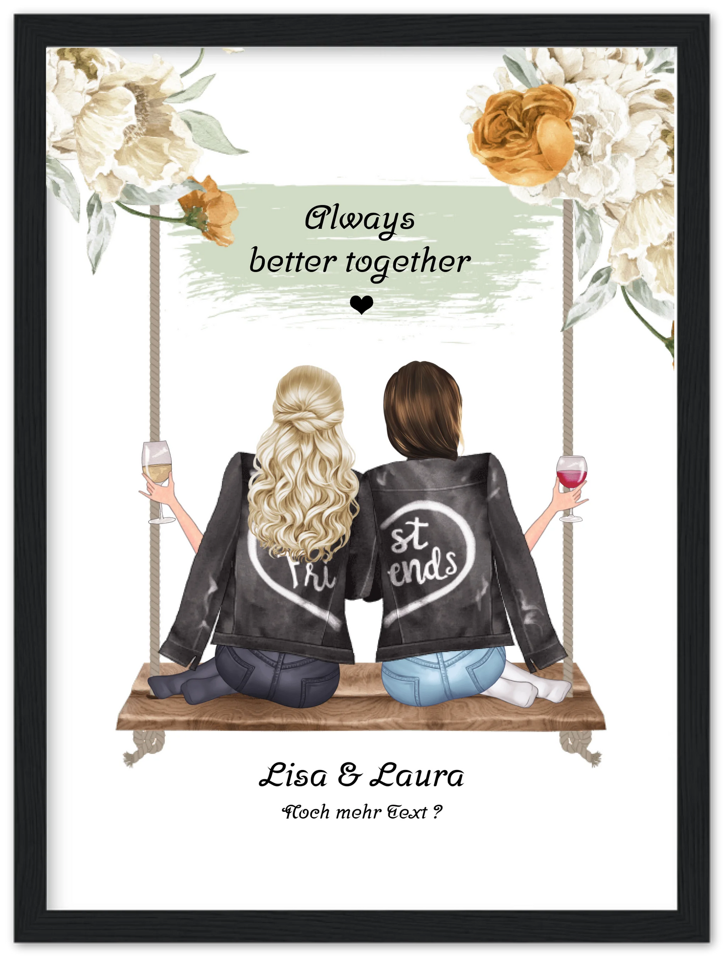 2 Beste Freundinnen Poster personalisiert auf einer Schaukel - Freundin Bild Geschenk Geburtstag - Geburtstagsgeschenk - Weihnachtsgeschenk - Geschenk Schwester