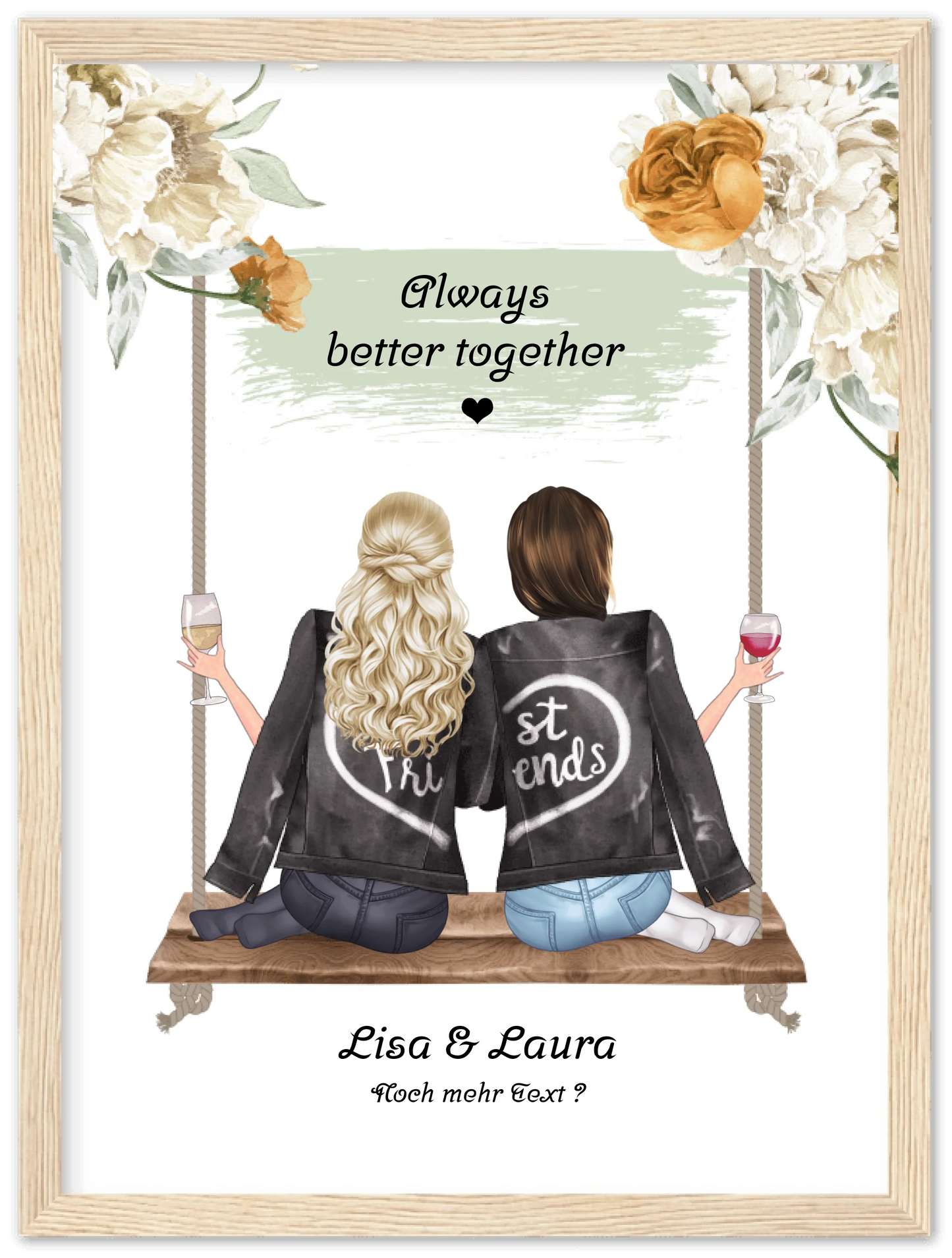 2 Beste Freundinnen Poster personalisiert auf einer Schaukel - Freundin Bild Geschenk Geburtstag - Geburtstagsgeschenk - Weihnachtsgeschenk - Geschenk Schwester