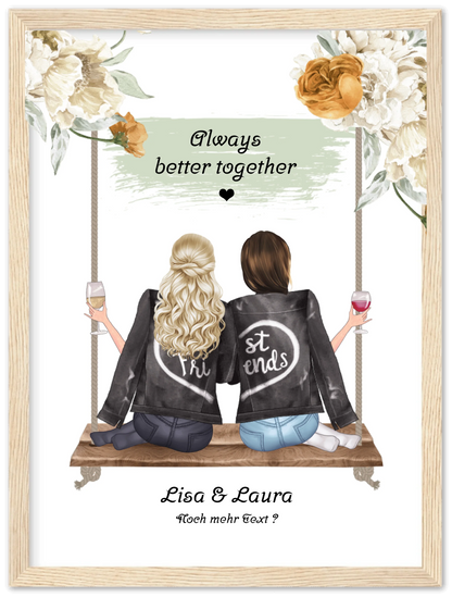 2 Beste Freundinnen Poster personalisiert auf einer Schaukel - Freundin Bild Geschenk Geburtstag - Geburtstagsgeschenk - Weihnachtsgeschenk - Geschenk Schwester