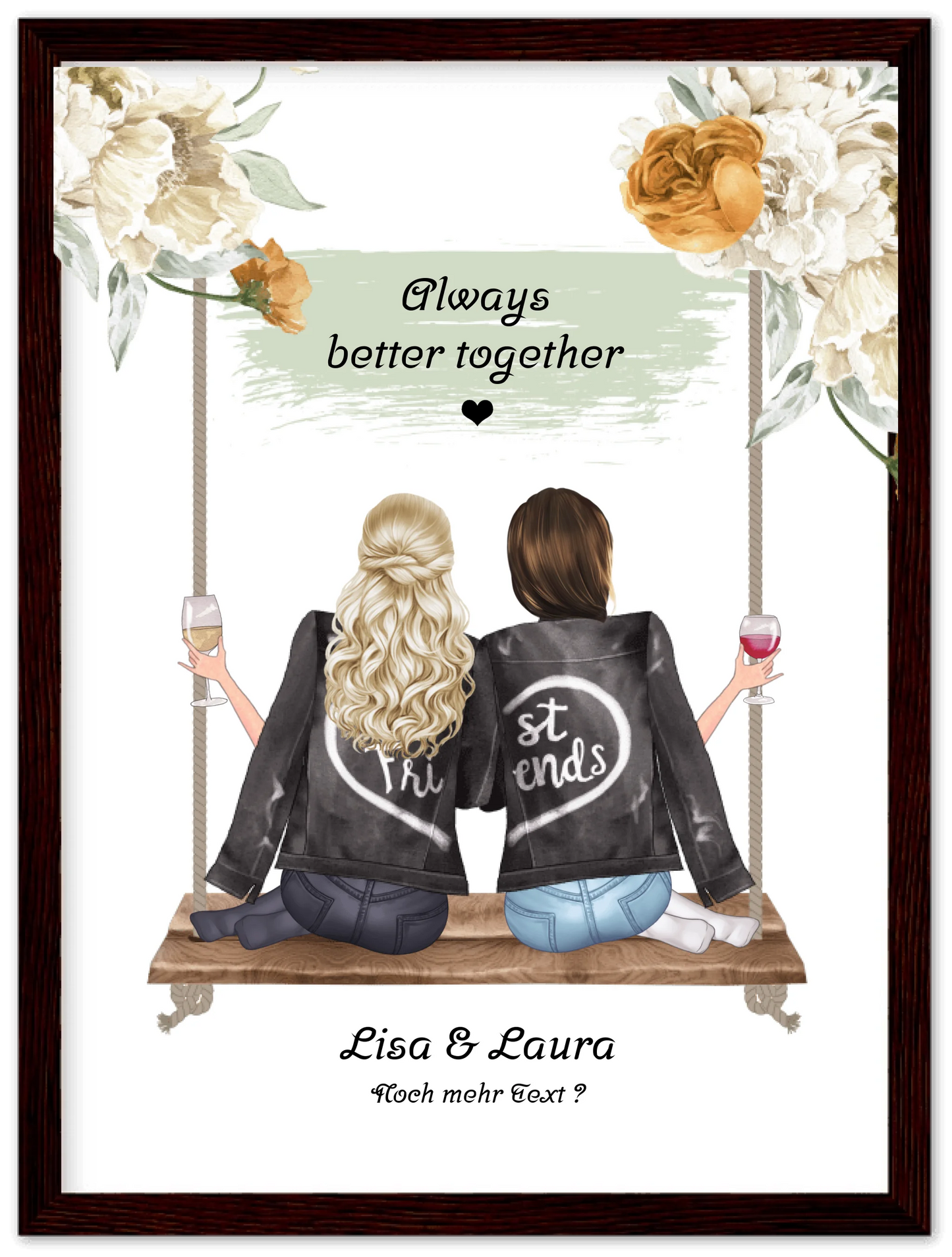2 Beste Freundinnen Poster personalisiert auf einer Schaukel - Freundin Bild Geschenk Geburtstag - Geburtstagsgeschenk - Weihnachtsgeschenk - Geschenk Schwester