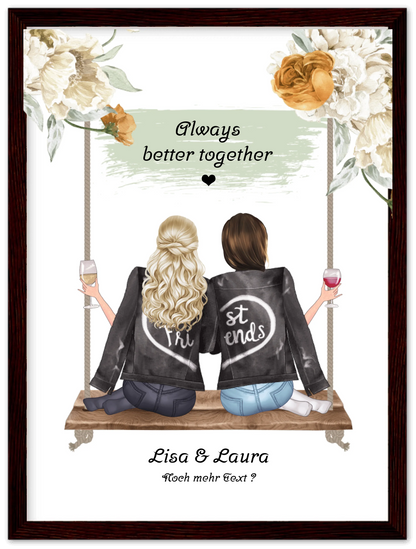 2 Beste Freundinnen Poster personalisiert auf einer Schaukel - Freundin Bild Geschenk Geburtstag - Geburtstagsgeschenk - Weihnachtsgeschenk - Geschenk Schwester