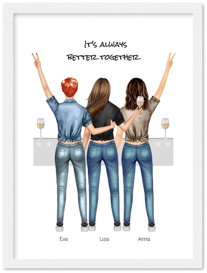 3 Beste Freundinnen Poster gerahmt - True Friends - Beste Freundin Bild personalisiertes Geburtstagsgeschenk - Ostergeschenk - Geschenk Schwester