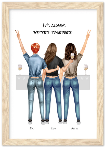 3 Beste Freundinnen Poster gerahmt - True Friends - Beste Freundin Bild personalisiertes Geburtstagsgeschenk - Ostergeschenk - Geschenk Schwester