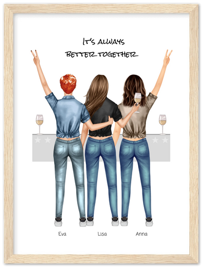 3 Beste Freundinnen Poster gerahmt - True Friends - Beste Freundin Bild personalisiertes Geburtstagsgeschenk - Ostergeschenk - Geschenk Schwester