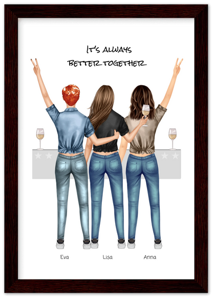 3 Beste Freundinnen Poster gerahmt - True Friends - Beste Freundin Bild personalisiertes Geburtstagsgeschenk - Ostergeschenk - Geschenk Schwester