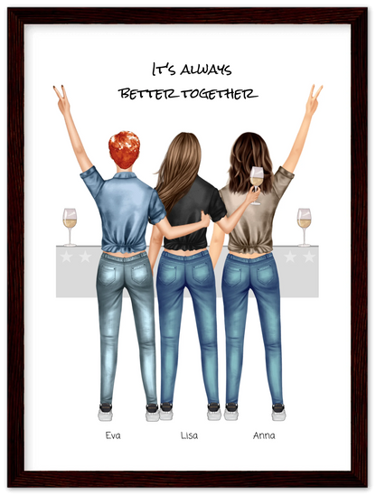 3 Beste Freundinnen Poster gerahmt - True Friends - Beste Freundin Bild personalisiertes Geburtstagsgeschenk - Ostergeschenk - Geschenk Schwester