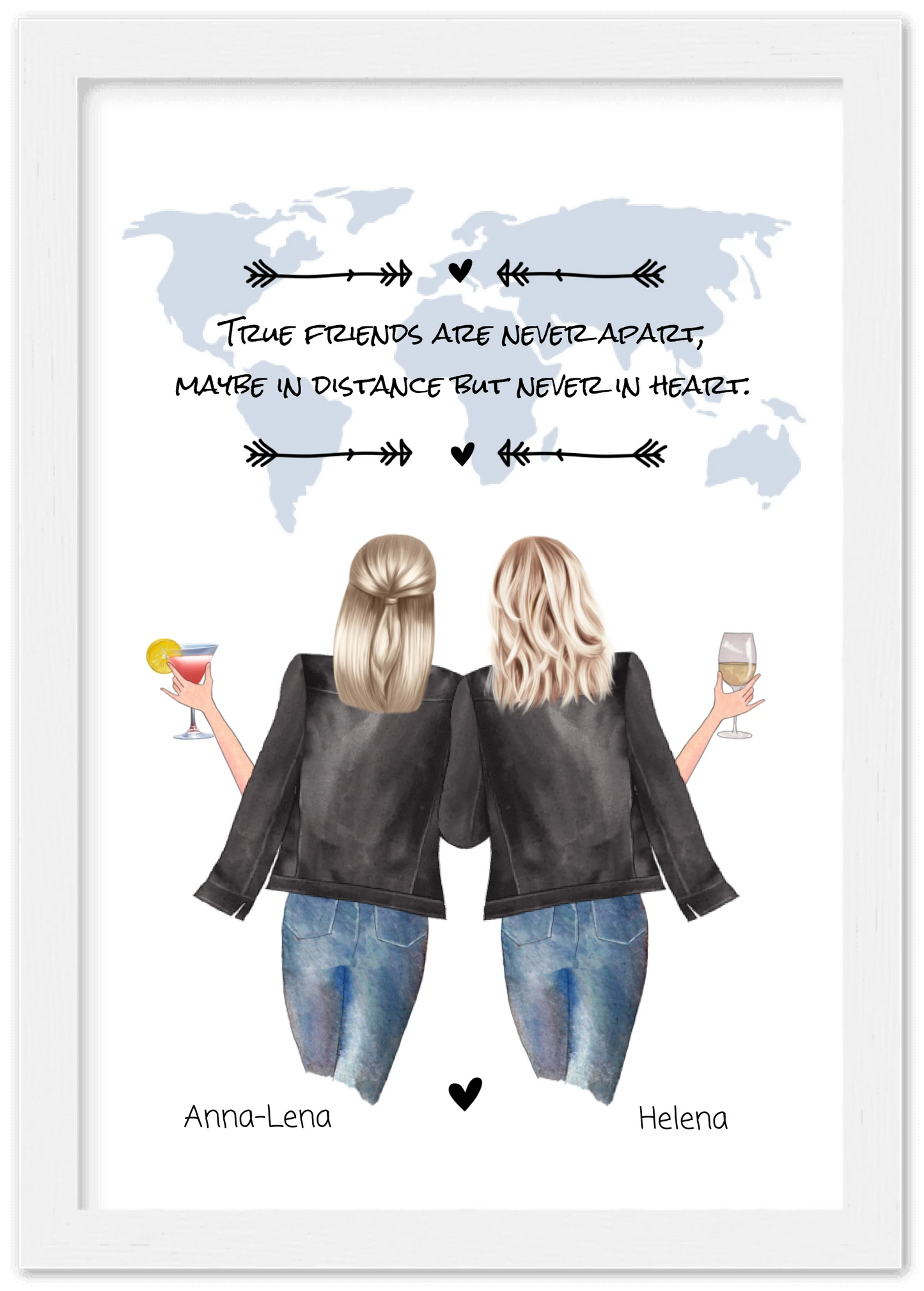 2 Beste Freundinnen personalisiertes Poster Geschenk True Friends are never apart ... Geburtstagsgeschenk