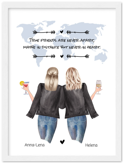 2 Beste Freundinnen personalisiertes Poster Geschenk True Friends are never apart ... Geburtstagsgeschenk