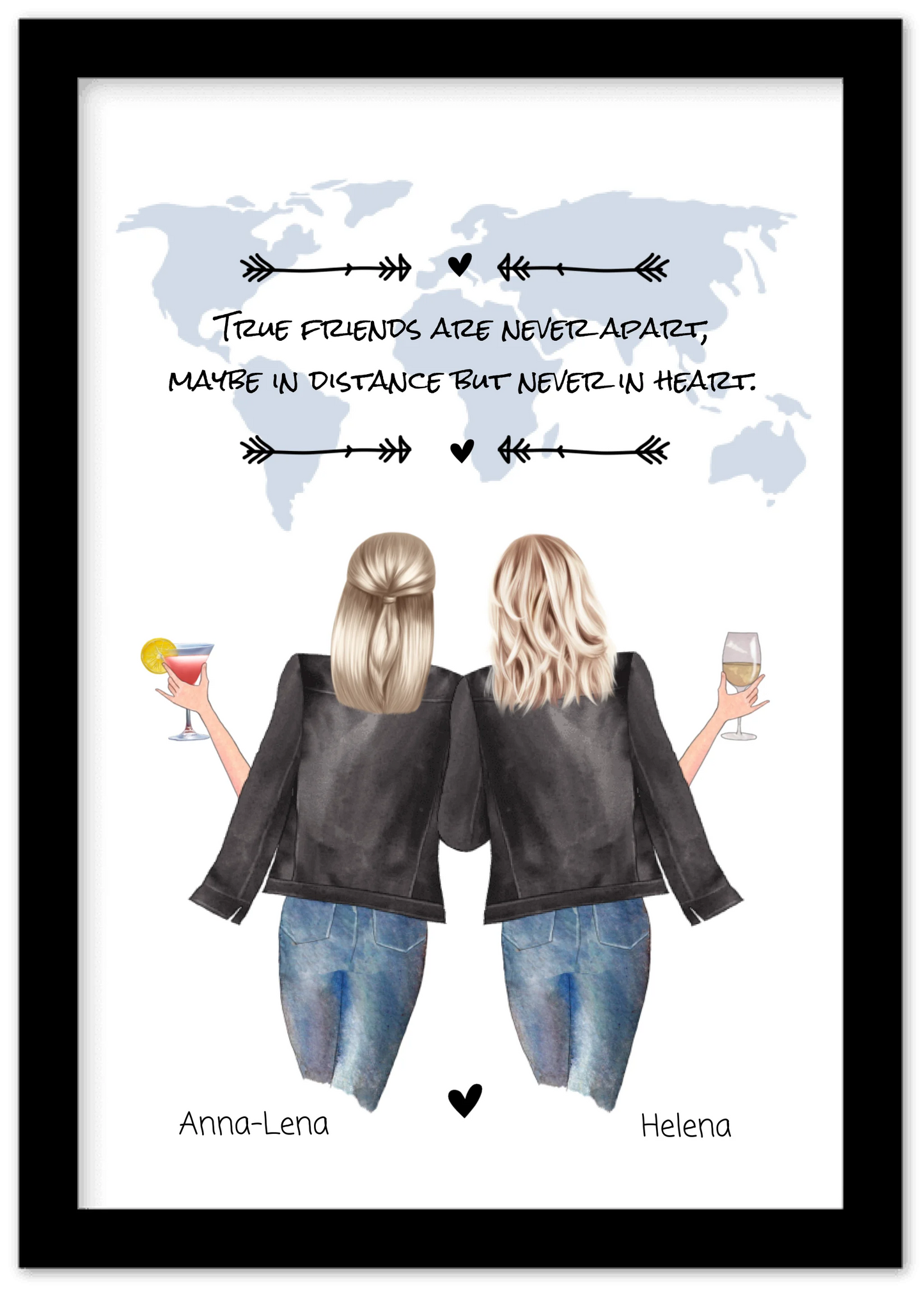2 Beste Freundinnen personalisiertes Poster Geschenk True Friends are never apart ... Geburtstagsgeschenk