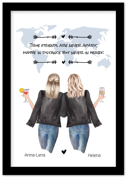 2 Beste Freundinnen personalisiertes Poster Geschenk True Friends are never apart ... Geburtstagsgeschenk