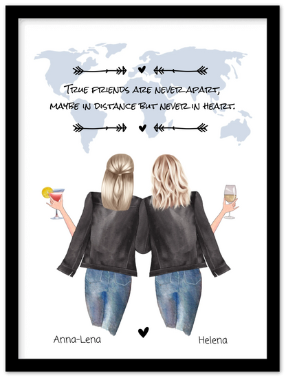 2 Beste Freundinnen personalisiertes Poster Geschenk True Friends are never apart ... Geburtstagsgeschenk