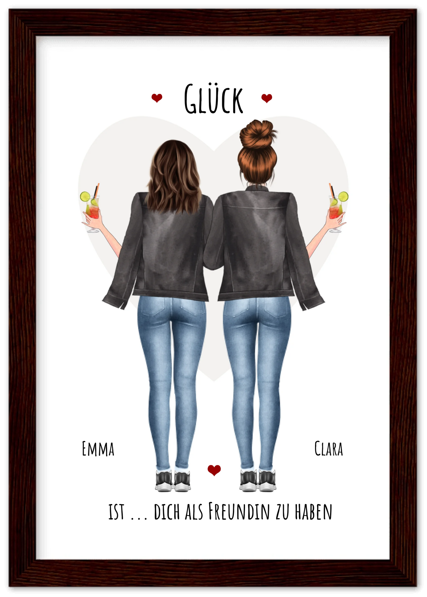 Glück dich als Freundin zu haben - 2 Beste Freundinnen Bild gerahmt -  Personalisiertes Geschenk für Schwester Geburtstagsgeschenk - Weihnachtsgeschenk