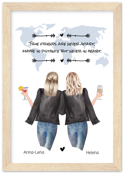 2 Beste Freundinnen personalisiertes Poster Geschenk True Friends are never apart ... Geburtstagsgeschenk