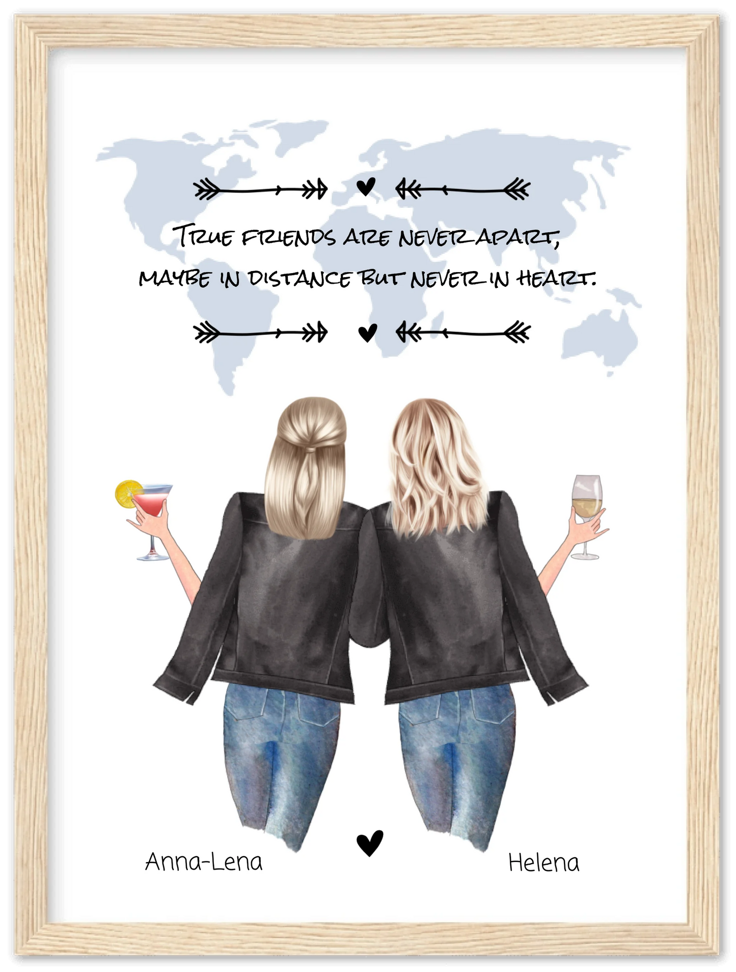 2 Beste Freundinnen personalisiertes Poster Geschenk True Friends are never apart ... Geburtstagsgeschenk