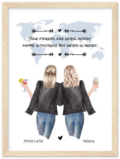 2 Beste Freundinnen personalisiertes Poster Geschenk True Friends are never apart ... Geburtstagsgeschenk