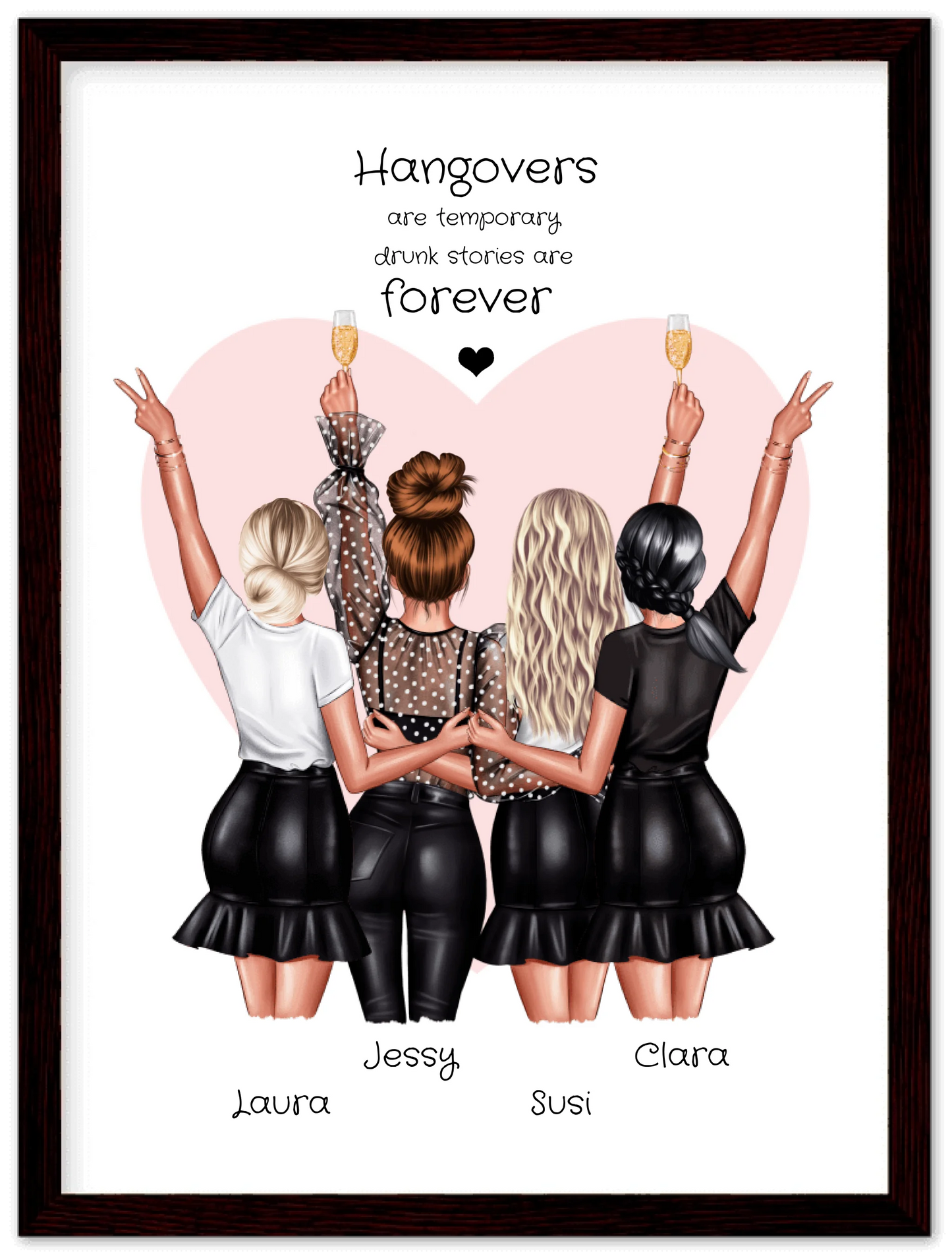 4 Freundinnen Poster personalisiert Geschenk - Beste Freundin Bild  - Geburtstagsgeschenk - Geschenk Schwester - Hangovers