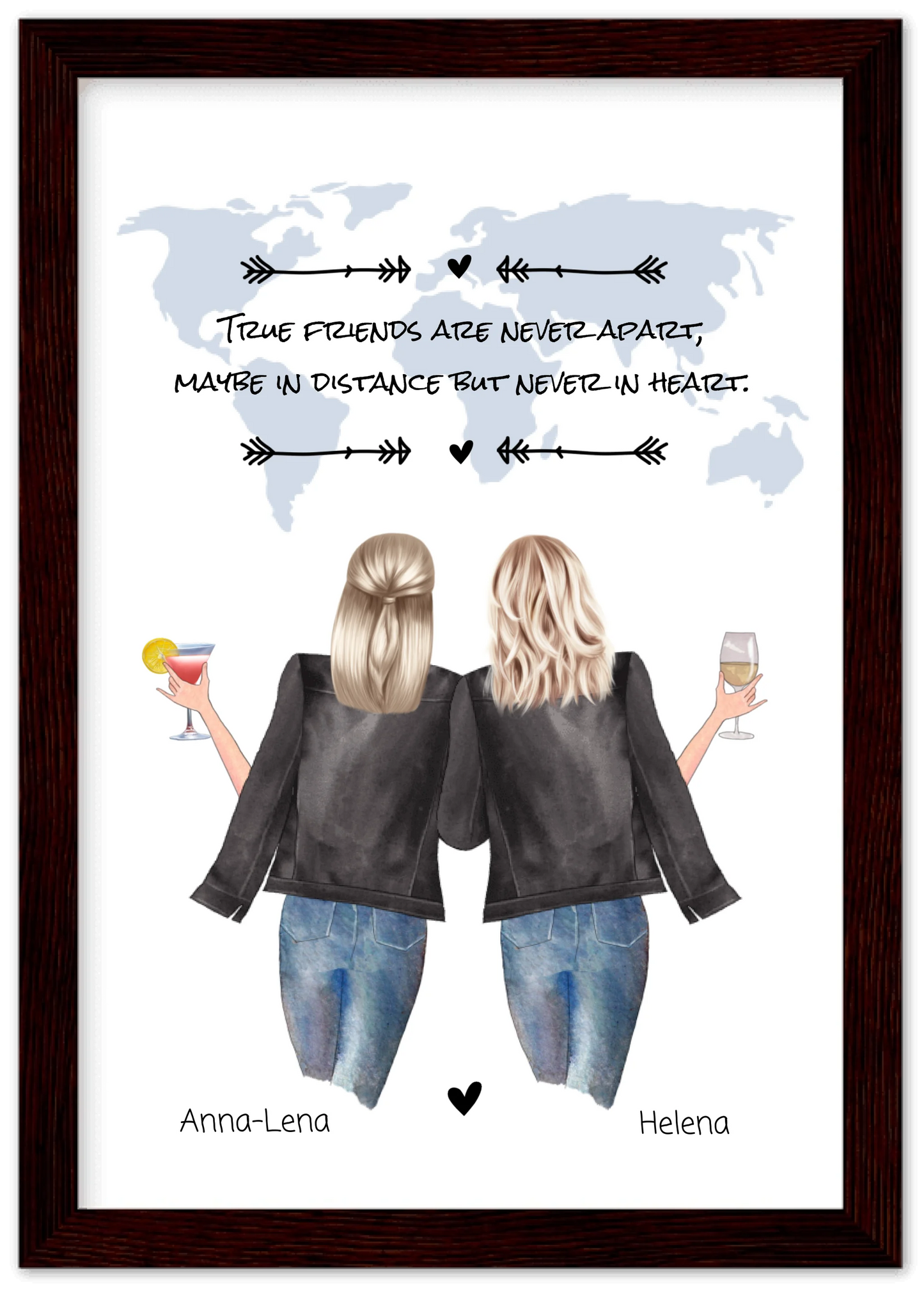 2 Beste Freundinnen personalisiertes Poster Geschenk True Friends are never apart ... Geburtstagsgeschenk