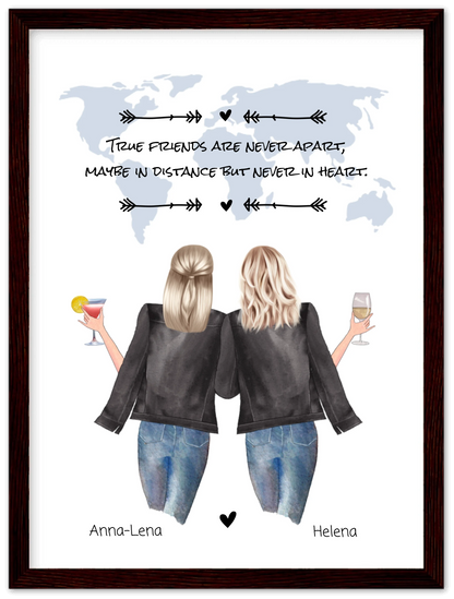 2 Beste Freundinnen personalisiertes Poster Geschenk True Friends are never apart ... Geburtstagsgeschenk