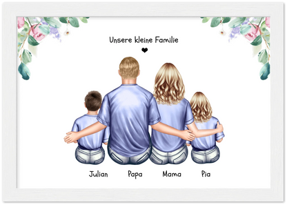 Geschenk Familie Familienbild mit 2+3  Kindern - personalisiertes Geschenk Papa -Geschenk Mama - Muttertagsgeschenk - Vatertagsgeschenk - Geburtstagsgeschenk