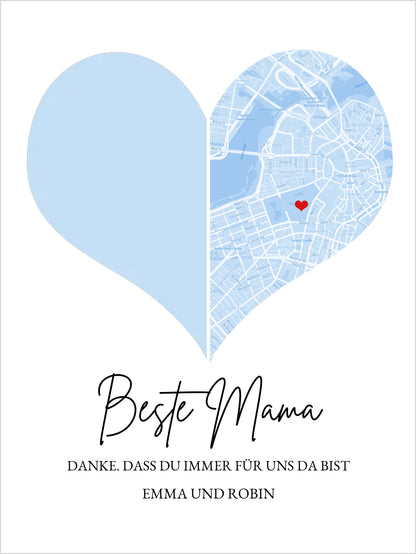 Für die beste Mama - FotoPoster zum Muttertag Geschenk zum Muttertag Vatertag Geburtstag | Fotoposter Stadtkarte Bild
