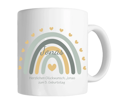 Kindertasse Regenbogentasse mit Wunschtext & Namen - Personalisierte Tasse Geschenk, Einschulungsgeschenk, Geburtstagsgeschenk