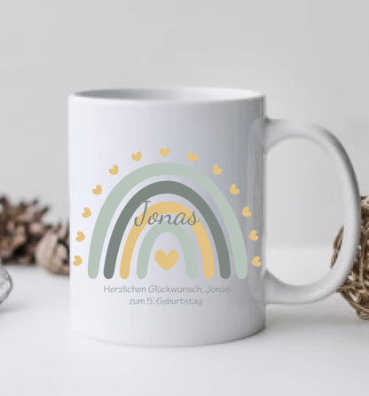 Kindertasse Regenbogentasse mit Wunschtext & Namen - Personalisierte Tasse Geschenk, Einschulungsgeschenk, Geburtstagsgeschenk