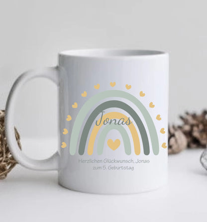 Kindertasse Regenbogentasse mit Wunschtext & Namen - Personalisierte Tasse Geschenk, Einschulungsgeschenk, Geburtstagsgeschenk