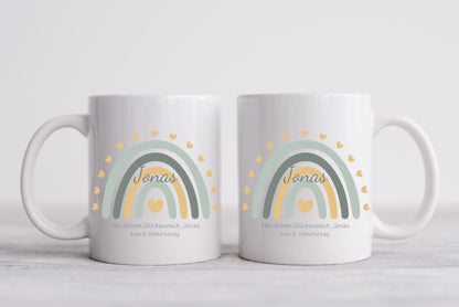 Kindertasse Regenbogentasse mit Wunschtext & Namen - Personalisierte Tasse Geschenk, Einschulungsgeschenk, Geburtstagsgeschenk