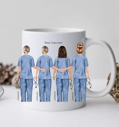 4 Beste Krankenschwester Team Tasse, Personalisierter Kaffeebecher, Danke Geschenkidee Kollegin, Tassendruck, Pflegerin, Ärztin
