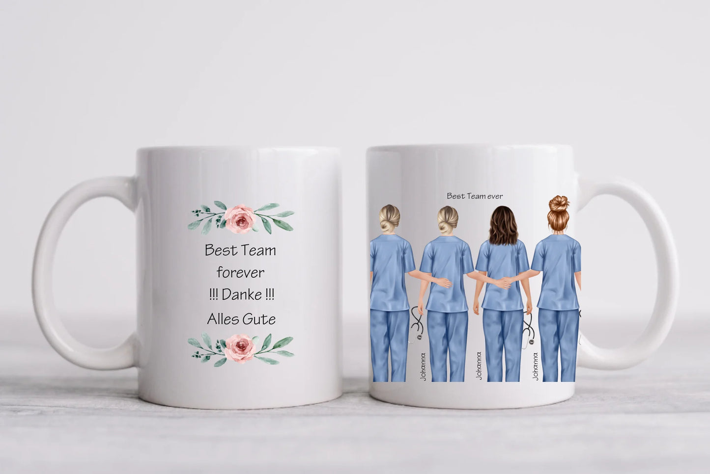 4 Beste Krankenschwester Team Tasse, Personalisierter Kaffeebecher, Danke Geschenkidee Kollegin, Tassendruck, Pflegerin, Ärztin