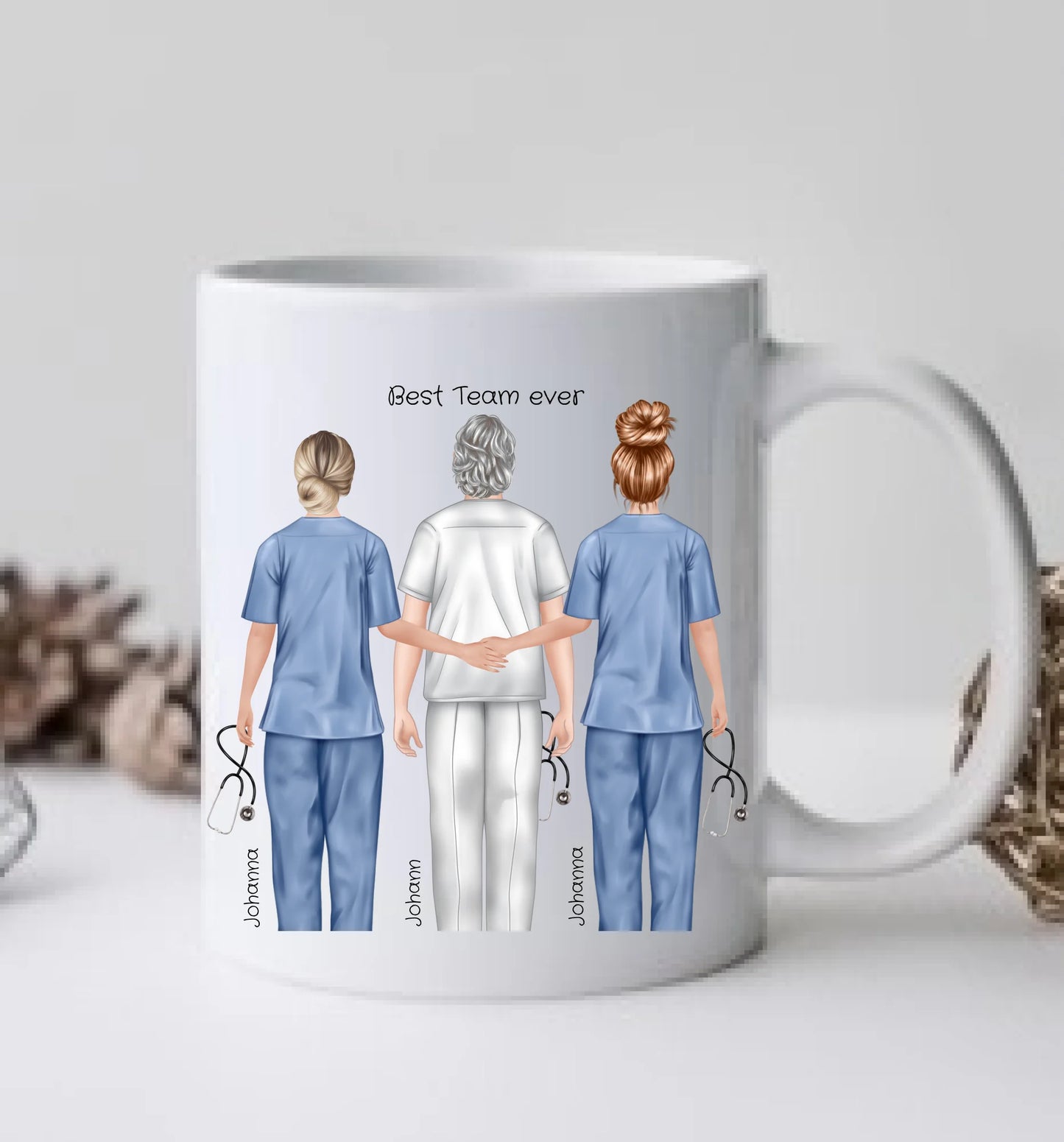 3 Beste Krankenschwester/ Pfleger Team Tasse, Personalisierter Kaffeebecher, Geschenk Kollegin, Tassendruck, Pflegerin, Ärztin, Arzt