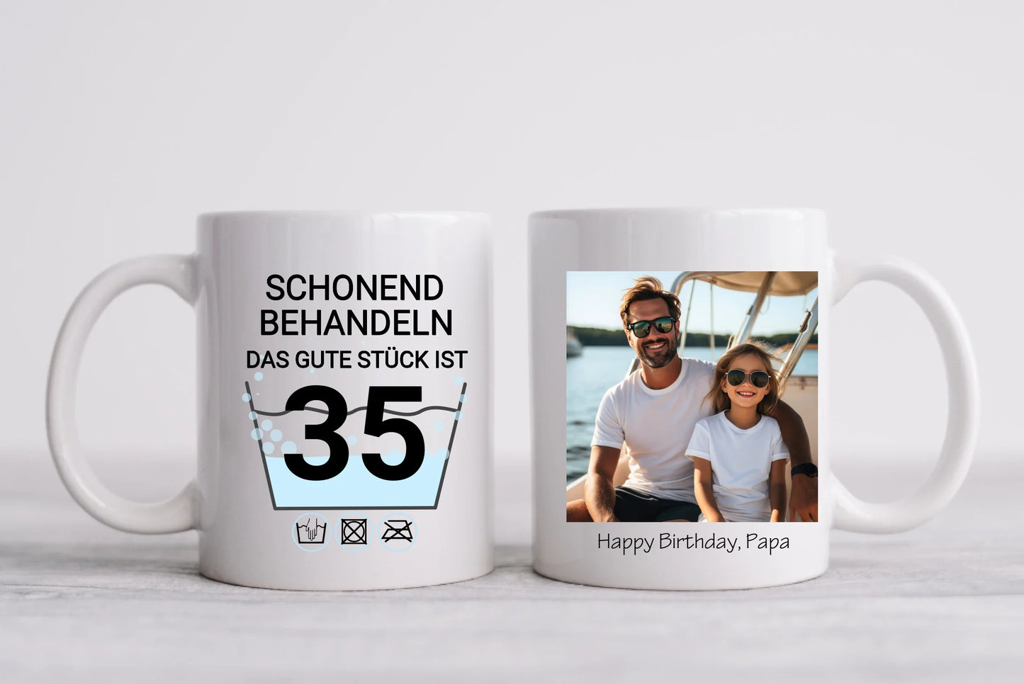Fototasse 35. Geburtstag | Schonend Behandeln | Das gute Stück | Tasse Geschenk Papa, Mann, Freund Geburtstagsgeschenk mit Foto