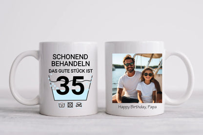 Fototasse 35. Geburtstag | Schonend Behandeln | Das gute Stück | Tasse Geschenk Papa, Mann, Freund Geburtstagsgeschenk mit Foto