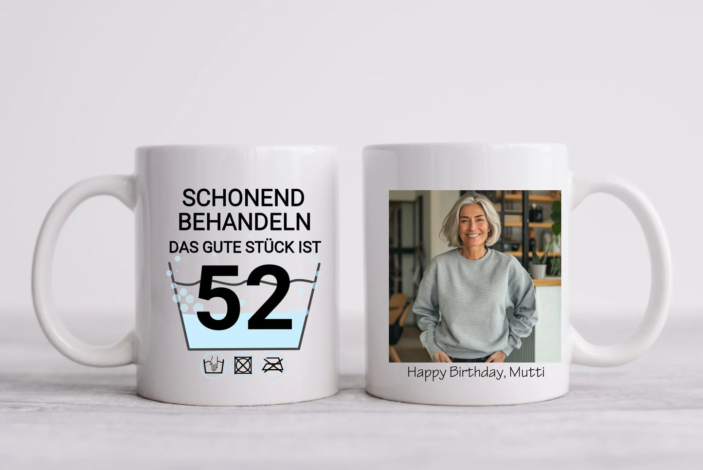 Fototasse 52. Geburtstag | Schonend Behandeln | Das gute Stück | Tasse Geschenk Mama, Mutter, Mutti Geburtstagsgeschenk mit Foto
