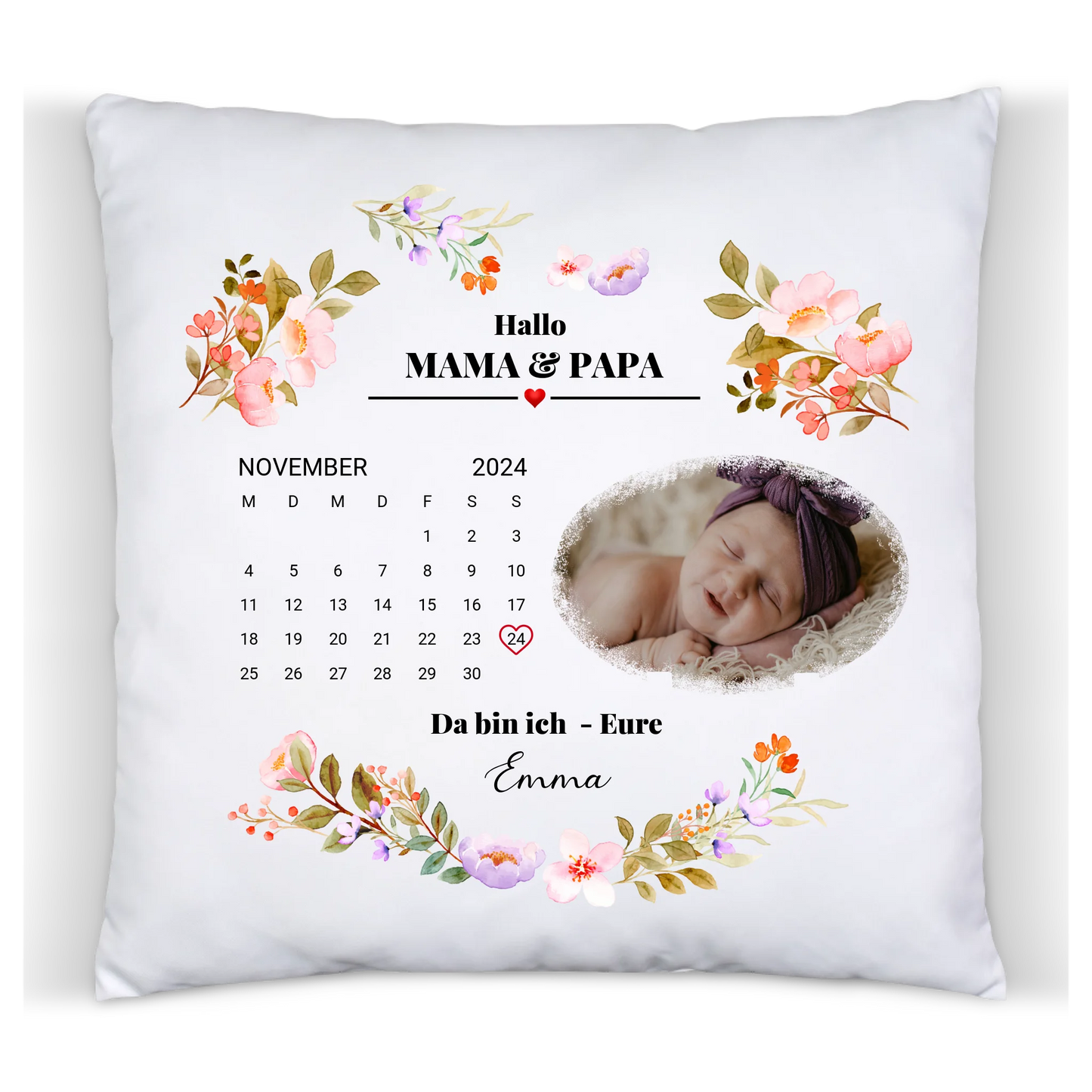 Babykissen - Der Tag, an dem du meine Mama, Papa, Oma, Opa Großeltern wurdest – personalisiertes Baby Deko Kissen mit Foto, Datum und Namen