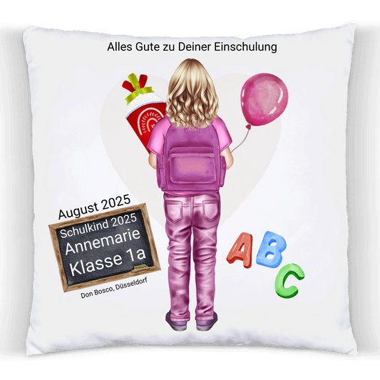 Schulbegin Schulkind 2025 - Einsschulungsgeschenk personalisiertes Kissen Mädchen