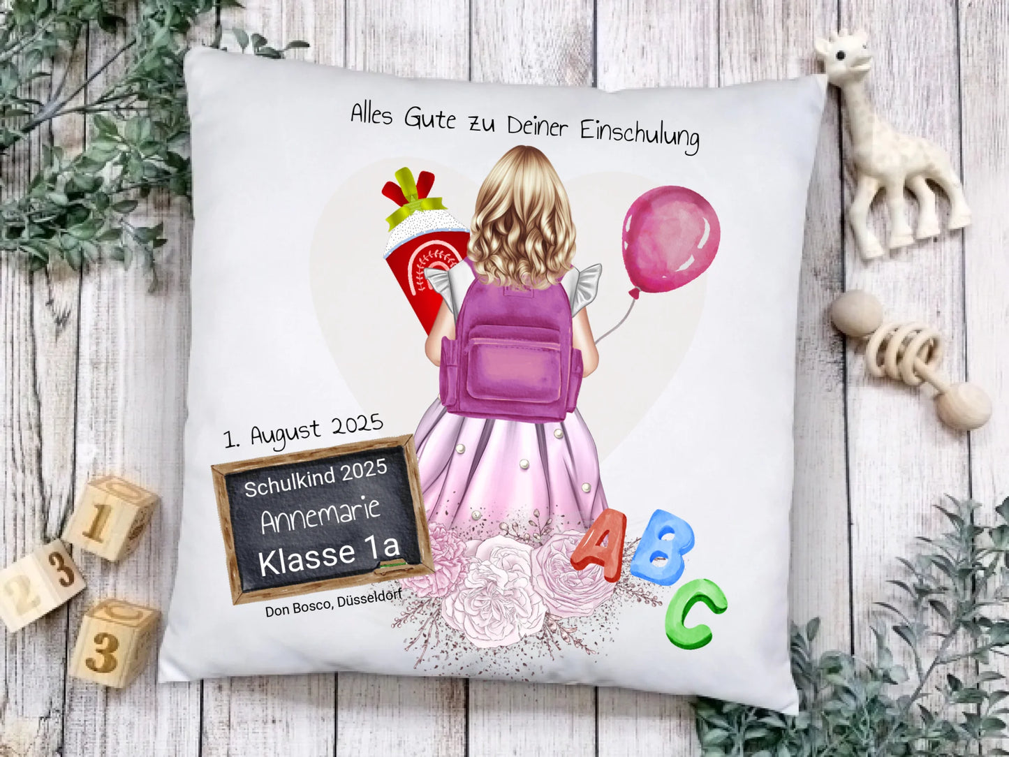 Schulkind 2025 - Einsschulungsgeschenk personalisiertes Kissen