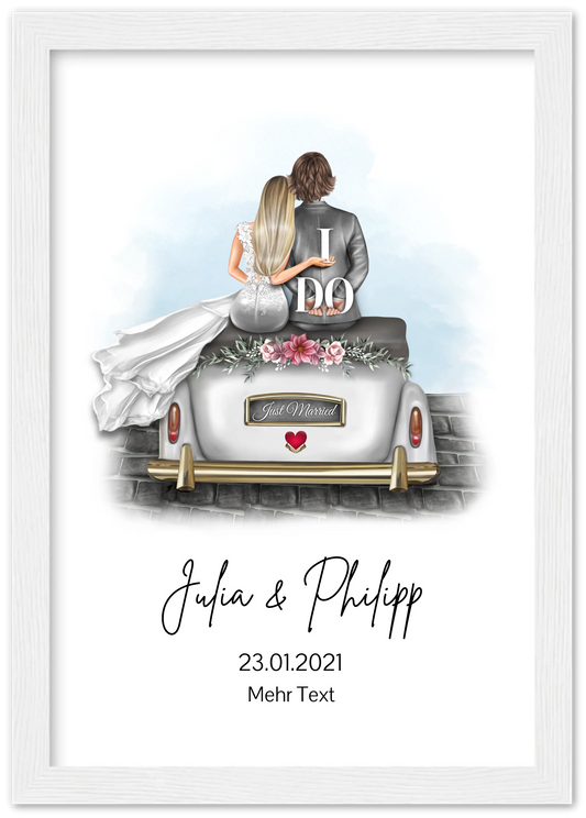 Hochzeitspaar im Hochzeitsauto | Personalisiertes Poster Hochzeitsgeschenk | Geschenk Wedding Car Hochzeit