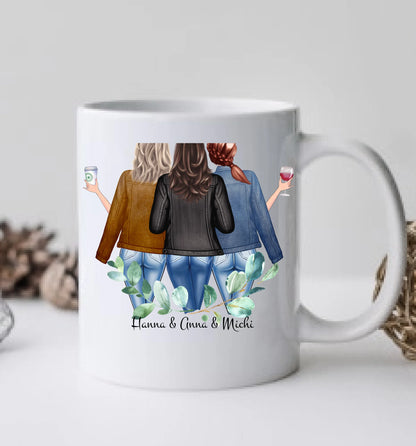 3 Beste Freundinnen Tasse, Personalisierte Tasse, Geschenk Familie, Schwester, Kollegin, Tassendruck