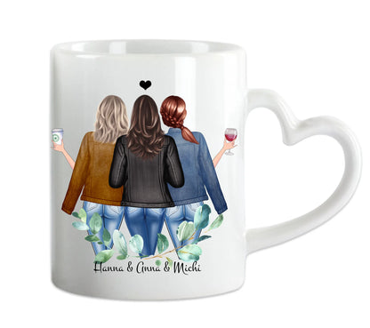3 Beste Freundinnen Tasse, Personalisierte Tasse, Geschenk Familie, Schwester, Kollegin, Tassendruck