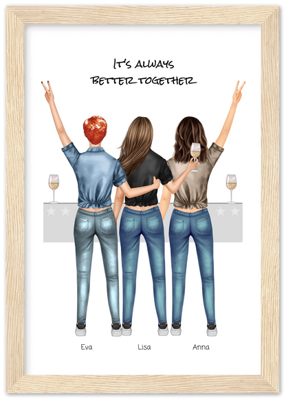3 Beste Freundinnen Poster gerahmt - True Friends - Beste Freundin Bild personalisiertes Geburtstagsgeschenk - Ostergeschenk - Geschenk Schwester