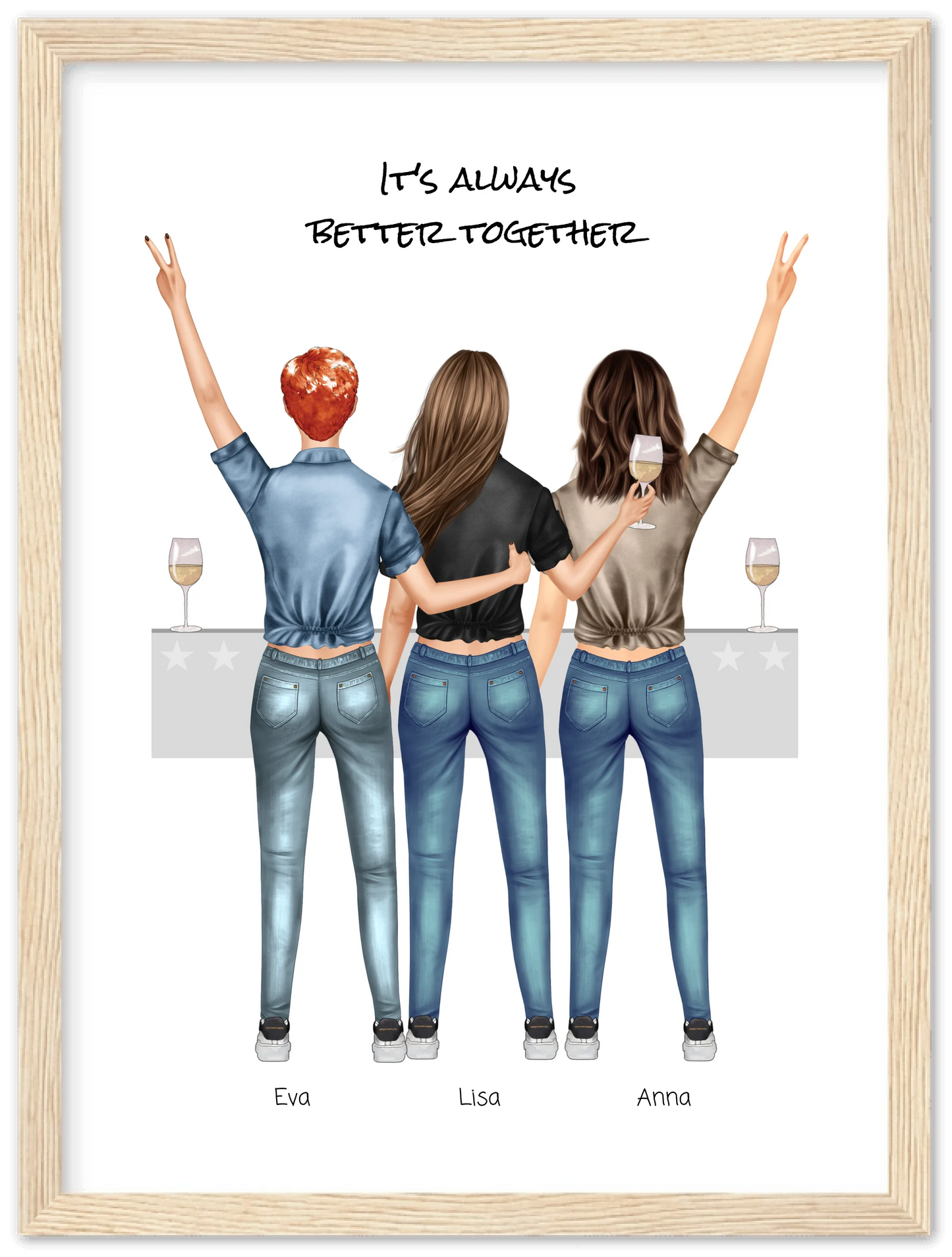 3 Beste Freundinnen Poster gerahmt - True Friends - Beste Freundin Bild personalisiertes Geburtstagsgeschenk - Ostergeschenk - Geschenk Schwester