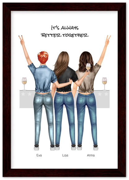 3 Beste Freundinnen Poster gerahmt - True Friends - Beste Freundin Bild personalisiertes Geburtstagsgeschenk - Ostergeschenk - Geschenk Schwester