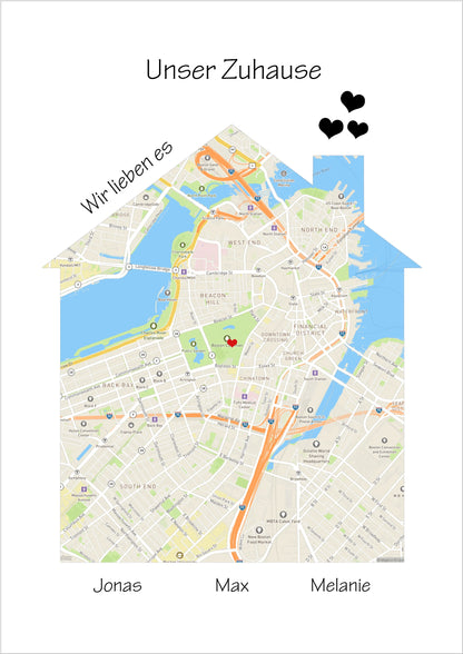 "Unser Zuhause" Poster als Einzugsgeschenk in Wohnung, Haus, Richtfest